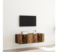 Qnhdfrt Mobile per TV con illuminazione a LED, rustico, in legno antico, 100 x 35 x 31 cm, colore marrone, per soggiorno, centro di intrattenimento con 2 ante