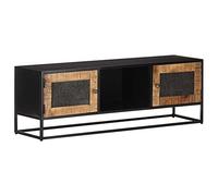 Qnhdfrt Mobile per TV industriale, basso, 120 x 30 x 40 cm, in legno di mango grezzo, robusto, con ante intagliate a mano, per soggiorno