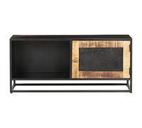 Qnhdfrt Mobile Porta TV Basso 90x30x40cm in Legno di Mango Grezzo | Mobiletto basso per soggiorno e camera da letto, con anta intagliata a mano e struttura in ferro, pronto all'uso.