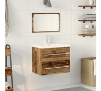 Qnhdfrt Mobile sottolavabo con lavabo a incasso, effetto legno antico, 60 x 38,5 x 48 cm, marrone, set da 2 pezzi, con rubinetto e scarico per piccoli bagni