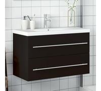 Qnhdfrt Mobile sottolavabo con lavabo da incasso, colore nero, 80 x 38 x 48 cm, in legno e lavabo in ceramica con rubinetto e scarico pop-up, montaggio a parete, moderno per piccoli bagni