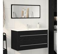 Qnhdfrt Mobile sottolavabo con specchio, colore nero, rovere moderno, sottile, 90 x 45 x 1,5 cm, con ampio cassetto per piccoli spazi, struttura robusta