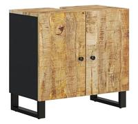 Qnhdfrt Mobile sottolavabo in legno di mango, 62 x 33 x 58 cm, con 2 scomparti e gambe in ferro, design moderno, per piccoli bagni