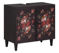 Qnhdfrt Mobile Sottolavello Bagno Legno Mango Multicolore 62x33x58 cm | Armadietto autoportante con motivo floreale e pomelli in ottone, ideale per ottimizzare lo spazio nella stanza da bagno.