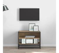 Qnhdfrt Mobile TV basso in rovere artigianale 61 x 40 x 46 cm, in legno massiccio con finitura industriale opaca e gambe in acciaio nero, design moderno per soggiorno, loft ufficio e camera da letto