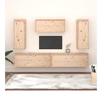 Qnhdfrt Mobile TV in legno massello di pino massiccio, set da 5 pezzi, 80 cm, 100 cm e armadio alto per montaggio a parete