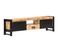 Qnhdfrt Mobile TV industriale Lowboard in legno massello grezzo di mango 140 x 30 x 40 cm marrone nero con spazio per soggiorno e camera da letto - Design robusto