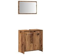 Qnhdfrt Mobiletto Bagno Sospeso con Specchio in Legno Antico 2 Pezzi | Mobile sospeso con specchio coordinato per il bagno, ideale come base sottolavabo per ottimizzare ogni spazio.
