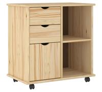 Qnhdfrt Mobiletto con Ruote in Legno Massello di Pino Marrone 65,5 cm