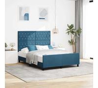 Qnhdfrt Moderna struttura per letto blu scuro, 140 x 190 cm, con bottoni in cristallo e rivestimento in velluto, struttura in legno robusta per un sonno rilassante nella camera da letto principale