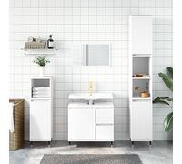 Qnhdfrt Moderno set di mobili da bagno bianco in legno con gambe in ferro - 3 pezzi Set con armadio alto basso e mobiletto lavabo per elegante organizzazione del bagno