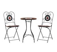 Qnhdfrt Mosaic Bistro Set da 3 pezzi, mobili da balcone in ceramica e ferro, tavolo da giardino con 2 sedie pieghevoli, design mediterraneo per giardino, terrazza e balcone, terracotta e bianco
