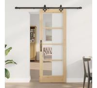 Qnhdfrt Orkdal, porta scorrevole marrone, 73,5 x 198,5 cm, in legno massello di pino con guarnizione in metallo, design salvaspazio, per soggiorno, sala da pranzo, ufficio