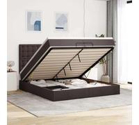 Qnhdfrt Ottoman letto matrimoniale con materassi a LED, marrone scuro, 200 x 200 cm, letto in tessuto, grande spazio per letto, ascensore idraulico, comfort per camera da letto e camera degli ospiti