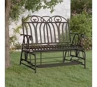 Qnhdfrt Panca a dondolo a 2 posti, 114 cm, in acciaio nero, per esterni, con funzione altalena, per giardino, balcone, terrazza, in metallo robusto, comoda seduta