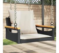 Qnhdfrt Panca a dondolo con cuscino, nero, in rattan sintetico, per esterni, 63 x 62 x 40 cm, comoda poltrona sospesa per balcone e giardino