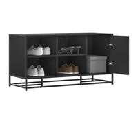 Qnhdfrt Panca per scarpe nera, 100 x 40 x 53,5 cm, con funzione seduta e vano portaoggetti in legno e metallo, stabile, per ingresso, camera da letto e cucina