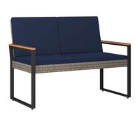 Qnhdfrt Panchina da Esterno in Polyrattan Grigio e Blu Navy 107x61x80 cm | Divanetto da giardino a due posti con cuscini rimovibili per arredare con stile il balcone, il terrazzo o la veranda.