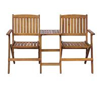 Qnhdfrt Panchina da Giardino Pieghevole con Tavolo Legno Acacia 140cm | Panchina da esterni a 2 posti in vero legno, con tavolino pieghevole salvaspazio per arredare terrazzo e balcone.