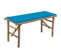Qnhdfrt Panchina da giardino pieghevole in bambù con cuscino blu, 118 cm, pieghevole, per giardino, terrazza, balcone