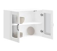 Qnhdfrt Pensile da cucina bianco con porta in vetro Lucca in legno 80 x 31 x 60 cm, montaggio a parete per spazio ottimizzato Design moderno
