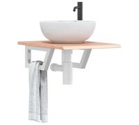 Qnhdfrt Piano lavabo con supporto in acciaio massiccio rovere 60 x 40 x 2 cm, bianco e salvaspazio, moderno per il bagno