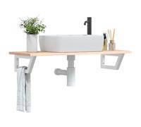 Qnhdfrt Piano lavabo in legno massello di rovere con supporto in acciaio, montaggio a parete, mensola da bagno, 100 x 40 x 2 cm, salvaspazio e robusto