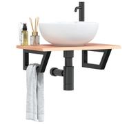 Qnhdfrt Piano per lavabo con supporto in acciaio, legno massello di quercia, 60 x 40 x 2 cm, per bagno, salvaspazio, moderno