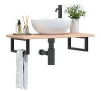 Qnhdfrt Piano per lavabo in rovere massello con supporto in acciaio, 80 x 40 cm, supporto nero, montaggio a parete per bagno, design moderno