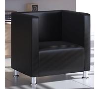 Qnhdfrt Poltrona a cubo in ecopelle nera con gambe in metallo - Poltrona lounge classica per soggiorno, camera da letto o balcone - Dimensioni 71 x 54 x 69 cm, altezza seduta 43 cm