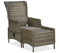 Qnhdfrt Poltrona da Giardino Reclinabile in Rattan PE con Pouf Marrone