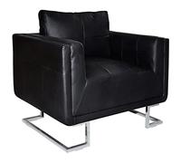 Qnhdfrt Poltrona moderna a cubo nera con gambe cromate, rivestimento in ecopelle di alta qualità, 85,5 x 63 x 74 cm, comoda sedia con braccioli per soggiorno, ufficio e camera da letto