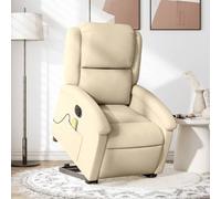 Qnhdfrt Poltrona relax elettrica con supporto per alzarsi, massaggio vibrante e funzione sdraiata, in tessuto crema, per soggiorno, camera da letto