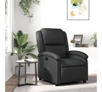 Qnhdfrt Poltrona relax in vera pelle nera con funzione di riposo manuale, schienale a 135°, struttura in legno massiccio e braccioli confortevoli, dimensioni: 71 x 86,5 x 99,5 cm, per soggiorno