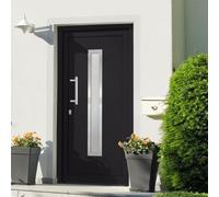 Qnhdfrt Porta d'ingresso, 98 x 200 cm, colore antracite, bianco, con telaio in PVC, 70 mm, rinforzo in acciaio, 5 punti, chiusura a fungo, vetro isolante, protezione termica, porta d'ingresso, set