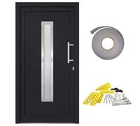 Qnhdfrt Porta d'Ingresso 98x200 PVC Antracite Bianco Destra con Kit | Isolamento termico e sicurezza con chiusura a 5 punti per la facciata di casa. Set completo per installazione.
