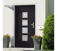 Qnhdfrt Porta d'ingresso antracite, 98 x 190 cm, con telaio a destra verso l'interno, in PVC, chiusura a 5 punti, spessore 70 mm, termoisolata, per ingresso e ingresso secondario