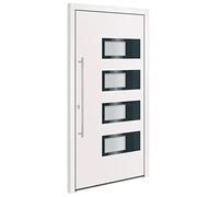 Qnhdfrt Porta d'Ingresso Bianca 110x210 cm in PVC e Alluminio Sinistra | Portoncino di sicurezza per ingresso casa con triplo vetro, serratura a 5 punti e maniglione in acciaio da 90 cm.