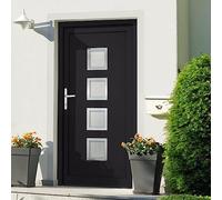 Qnhdfrt Porta d'ingresso con telaio antracite, 98 x 190 cm, porta d'ingresso in PVC, 70 mm, serratura a 5 punti, vetro isolato, design moderno ed efficienza energetica per casa ingresso