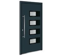 Qnhdfrt Porta d'Ingresso in PVC e Alluminio Antracite 110x210 cm | Portoncino per esterno casa con vetro isolante a triplo strato, soglia termica e maniglione in acciaio.