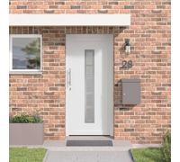 Qnhdfrt Porta d'ingresso moderna con telaio 98 x 200 cm, in PVC bianco con inserto in vetro in acciaio inox, durevole e resistente alle intemperie, porta di casa per casetta da giardino, ingresso