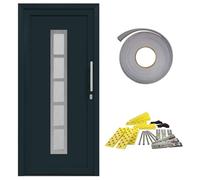 Qnhdfrt Porta d'Ingresso PVC 88x200 cm Antracite con Vetro e Accessori
