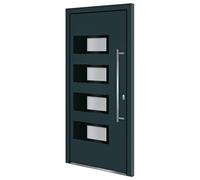 Qnhdfrt Porta Ingresso Alluminio e PVC Grigio Antracite 100x210 cm | Infisso per ingresso casa con triplo vetro termico, serratura a 5 punti e maniglione in acciaio inox.