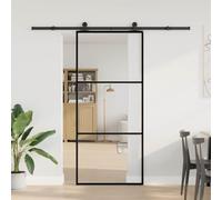 Qnhdfrt Porta Scorrevole 90x205 cm Vetro ESG Alluminio con Kit Nero