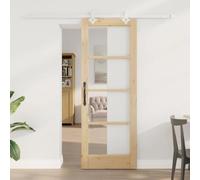 Qnhdfrt Porta scorrevole in legno massello di pino massello 73,5 x 198,5 cm con guarnizione in metallo marrone, design moderno, salvaspazio e robusto, per soggiorno, sala da pranzo e corridoio