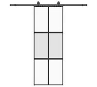 Qnhdfrt Porta Scorrevole in Vetro e Alluminio Nera 76x205 cm Kit Binario | Design salvaspazio con vetro opaco per la privacy in soggiorno o studio, include sistema di scorrimento silenzioso.