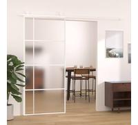 Qnhdfrt Porta scorrevole in vetro smerigliato ESG 90 x 205 cm, colore bianco, porta in vetro con telaio in alluminio, silenziosa e traslucida, design moderno per soggiorno, camera da letto, ufficio