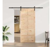 Qnhdfrt Porta scorrevole marrone 100 x 208 cm in legno massello di pino rustico stile fattoria salvaspazio funzione scorrevole facile da montare per soggiorno, corridoio e sala da pranzo