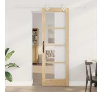 Qnhdfrt Porta scorrevole marrone, 73,5 x 211 cm, in legno massello di pino con guarnizione in metallo, design moderno e silenzioso, per soggiorno, sala da pranzo, corridoio