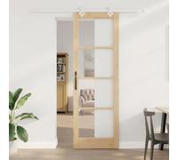 Qnhdfrt Porta scorrevole marrone, 78 x 232 cm, legno massello di pino con rivestimento in acciaio inox, design moderno, salvaspazio, per soggiorno, sala da pranzo, corridoio